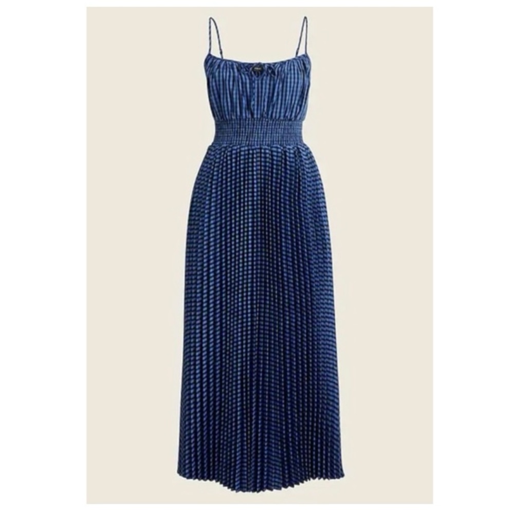 J. Crew Blue Gingham Pleated Smocked Midi Dress